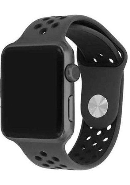 Apple Watch Nike 6 44MM Uyumlu Kordon Rex Antialerjik Spor Saat Kordonu 44/K02--SIYAH
