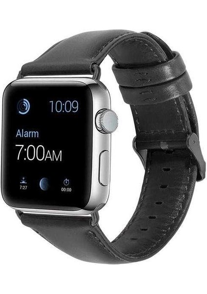 Apple Watch Nike Se 40MM Uyumlu Kordon Luxury Leather Hakiki Deri Saat Kordonu 40/zlu--Siyah