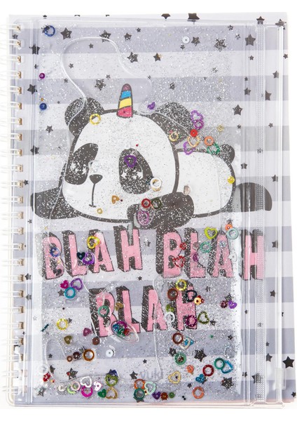 A5 Boy Simli ve Sulu Şeffaf Kalemlikli Defter Panda