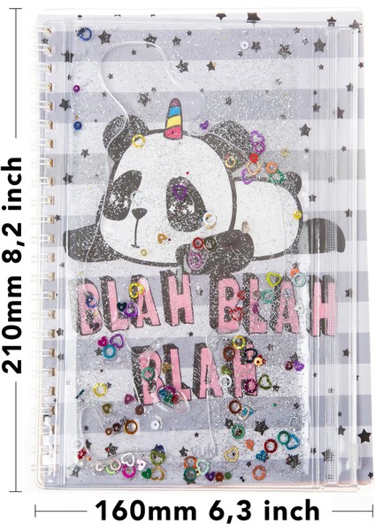 A5 Boy Simli ve Sulu Şeffaf Kalemlikli Defter Panda modelleri