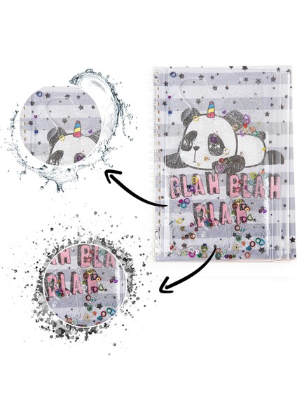 A5 Boy Simli ve Sulu Şeffaf Kalemlikli Defter Panda fırsatları
