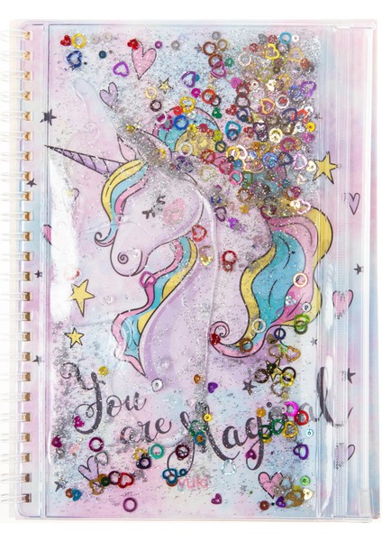 A5 Boy Simli ve Sulu Şeffaf Kalemlikli Defter Unicorn