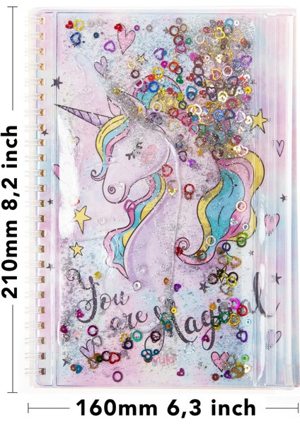 A5 Boy Simli ve Sulu Şeffaf Kalemlikli Defter Unicorn modelleri