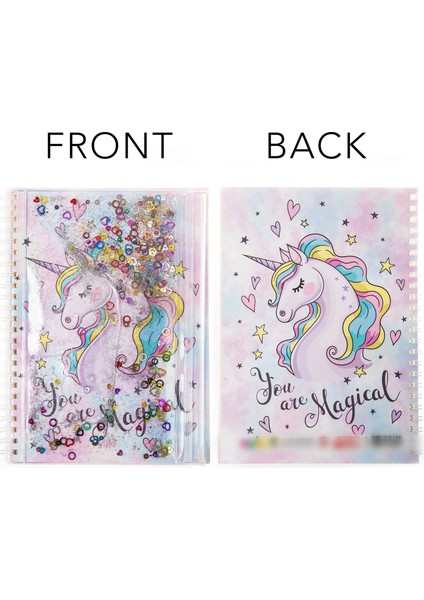 A5 Boy Simli ve Sulu Şeffaf Kalemlikli Defter Unicorn indirimleri