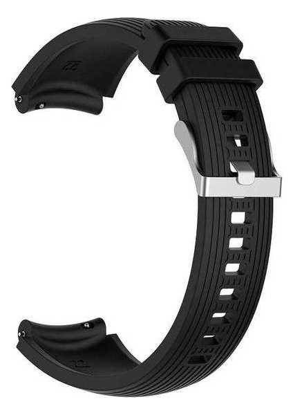 Honor Magicwatch 2 42MM Uyumlu Kordon Çizgili Silikon Saat Kordonu 20/K18-SIYAH