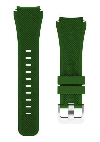 Honor Magicwatch 2 Classic 46MM Uyumlu Kordon Çizgili Soft Silikon Saat Kordonu 22/lm2--Koyu Yeşil