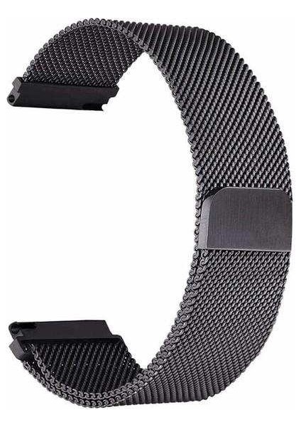 Samsung Galaxy Gear S3 46MM Uyumlu Kordon Metal Hasır Örgü Saat Kordonu 22/lm8--Siyah