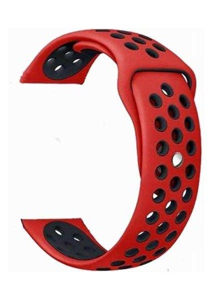 Samsung Galaxy Gear S3 46MM Uyumlu Kordon Delikli Çift Renk Saat Kordonu 22K02--KIRMIZI-SIYAH