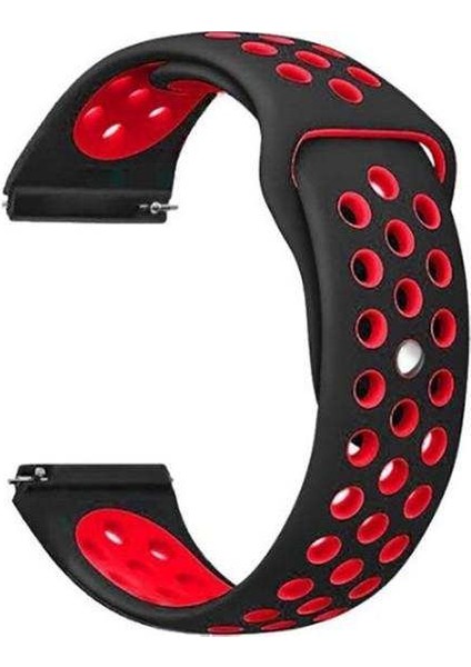Samsung Galaxy Gear S3 46MM Uyumlu Kordon Delikli Çift Renk Saat Kordonu 22K02--SIYAH-KIRMIZI