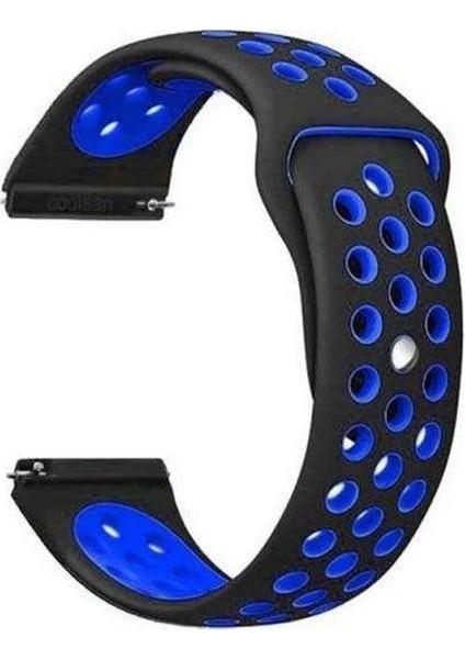 Samsung Galaxy Gear S3 46MM Uyumlu Kordon Delikli Çift Renk Saat Kordonu 22K02--SIYAH-MAVI