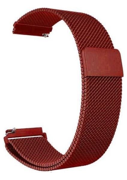 Samsung Galaxy Gear S3 46MM Uyumlu Kordon Metal Lüx Hasır Örgü Saat Kordonu 22/K12--KIRMIZI