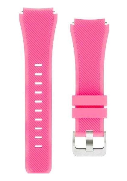 Samsung Galaxy Watch 46MM Uyumlu Kordon Çizgili Soft Silikon Saat Kordonu 22/lm2--Koyu Pembe