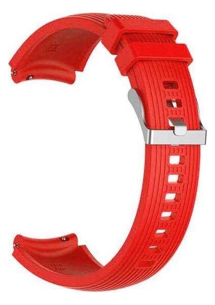 Samsung Galaxy Watch Active 3 41MM Uyumlu Kordon Çizgili Silikon Saat Kordonu 20/K18-KIRMIZI