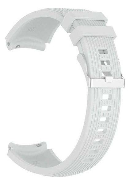 Samsung Gear 2 Uyumlu Kordon Çizgili Silikon Saat Kordonu 20/K18-BEYAZ
