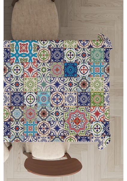 Leke Tutmayan Dokuma Elit Yıkanır Leke Tutmayan Kumaş Çini Desenli Masa Örtüsü MSO197