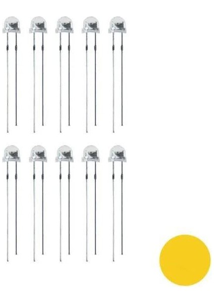 4.8mm Sarı Mantar LED Paketi - 10 Adet