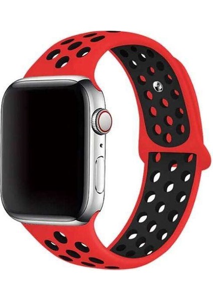 Apple Watch Nike 3 42MM Uyumlu Kordon Rex Antialerjik Spor Saat Kordonu 42/DISK02--KIRMIZI-SIYAH