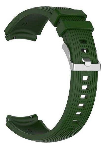 Amazfit Bip S Uyumlu Kordon Çizgili Silikon Saat Kordonu 20/K18-KOYU Yeşil