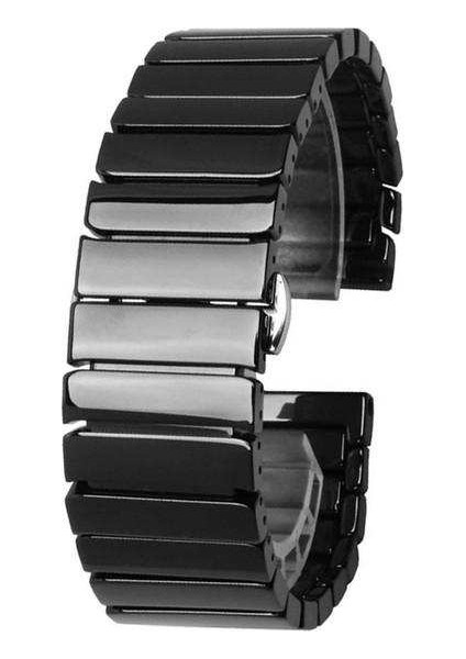 Amazfit Gtr 42MM Uyumlu Kordon Parlak Seramik Metal Saat Kordonu 20/K16-SIYAH