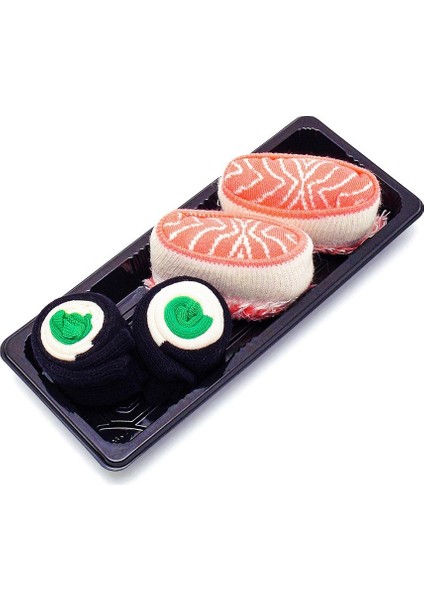 Sushi Nigiri Somon, Maki Salatalık Desenli Unisex Renkli Çorap 2 Çift