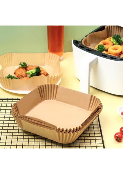 200 Adet Tek Kullanımlık Yui / Xiaomi / Philips / Kumtel Uyumlu Air Fryer Pişirme Kağıdı - Kahverengi (Yurt Dışından)