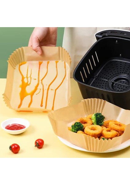 200 Adet Tek Kullanımlık Yui / Xiaomi / Philips / Kumtel Uyumlu Air Fryer Pişirme Kağıdı - Kahverengi (Yurt Dışından)