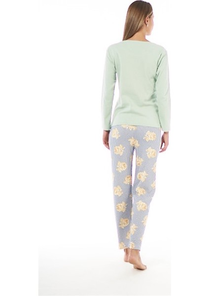 Patlı Yaka Desenli Uzun Kol Bayan Pijama Takım fiyatları