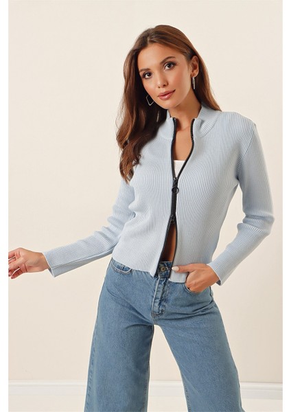 Boğazlı Fitilli Çift Yönlü Açılır Fermuarlı Kazak modelleri