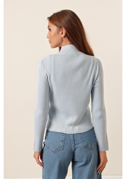 Boğazlı Fitilli Çift Yönlü Açılır Fermuarlı Kazak indirimleri