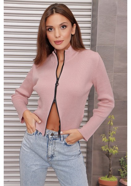 Boğazlı Fitilli Çift Yönlü Açılır Fermuarlı Kazak