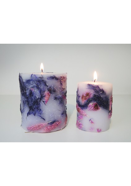 El Yapımı Doğal Bitkili Mor-Pembe 2li Mum Seti fiyatları