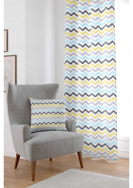 Sarı Gri Geometrik Dijital Baskılı Perde OTYK462-PR