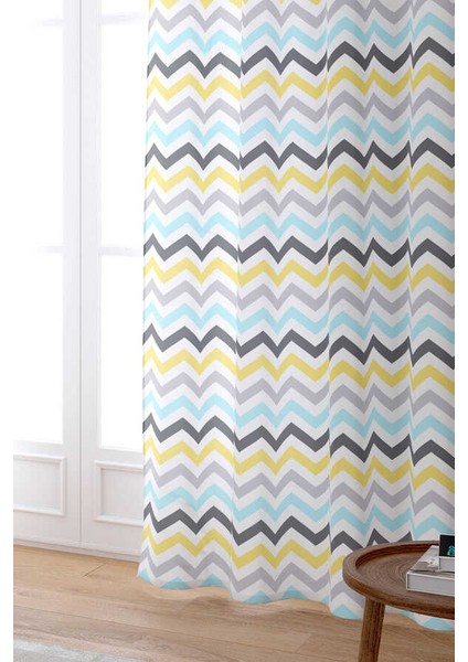 Sarı Gri Geometrik Dijital Baskılı Perde OTYK462-PR fiyatları