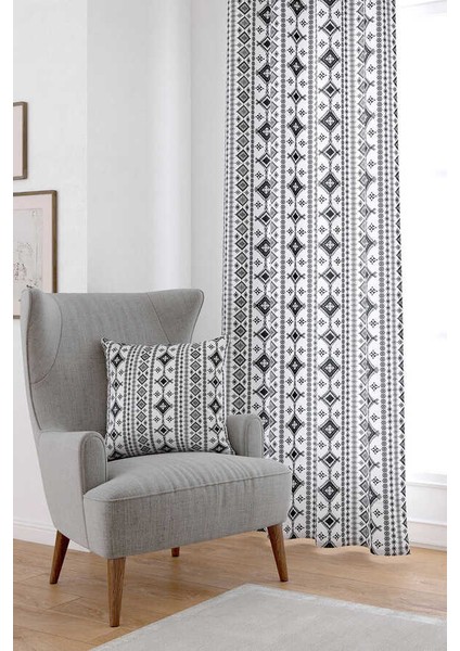 Siyah Beyaz Bohem Dijital Baskılı Perde CGH501-PR