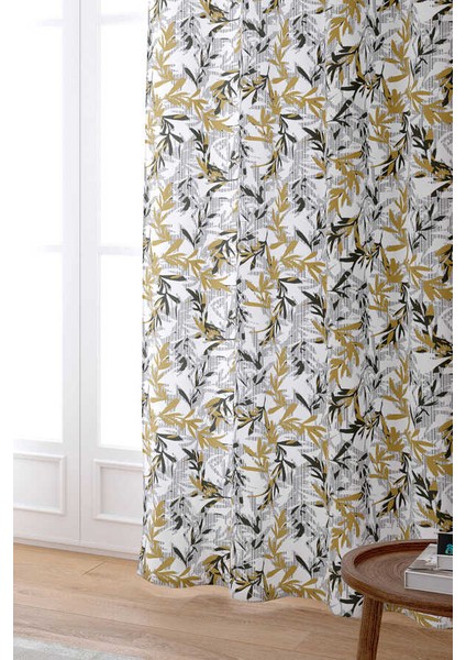 Sarı Gri Yaprak Desenli Dijital Baskılı Perde CGH500-PR fiyatları