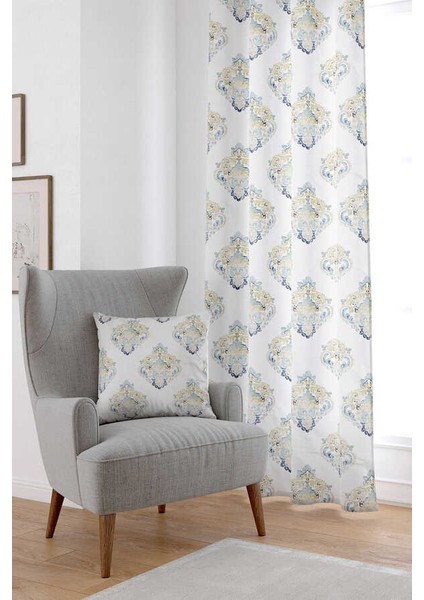 Beyaz Damask Dijital Baskılı Perde CGH497-PR