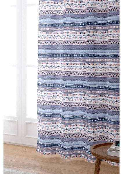 Mavi Geometrik Çizgili Dijital Baskılı Perde CGH490-PR fiyatları