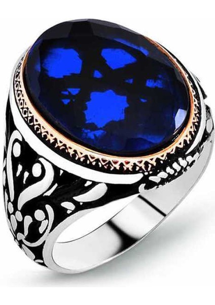 Gümüş Parlament Mavisi Zirkon Taşlı Erkek Yüzük