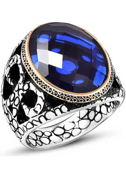 Gümüş Mavi Zirkon Taşlı Erkek Yüzük