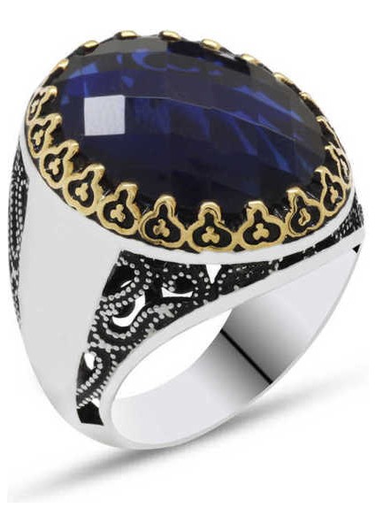 Gümüş Mavi Zirkon Taşlı Erkek Yüzük