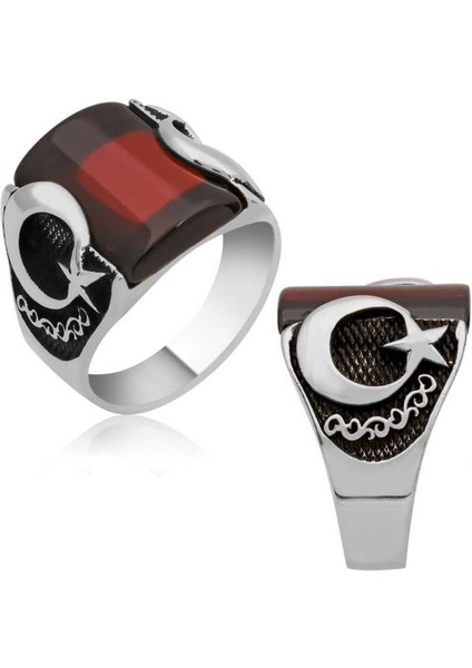 Gümüş Ay Yıldız Erkek Yüzük