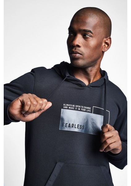 Siyah Erkek Kapüşonlu Sweatshirt 22N-1136