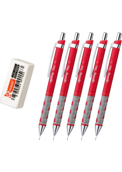 Tikky 0.7 mm Kırmızı 5'li Set Silgi Hediyeli