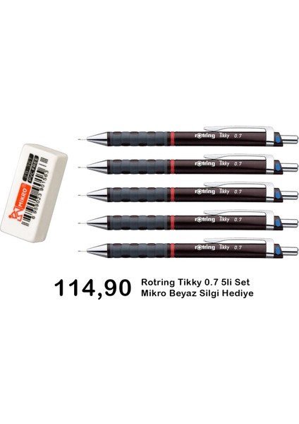 Tikky 0.7 mm Bordo 5'li Set Silgi Hediyeli fiyatları