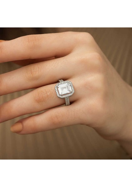 Gümüş Baget Kare Bayan Yüzük
