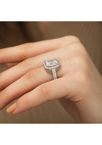 Gümüş Baget Kare Bayan Yüzük modelleri