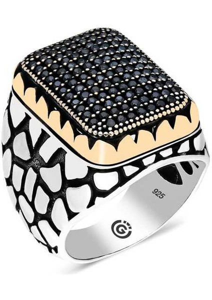 Gümüş Siyah Zirkon Taşlı Kare Erkek Yüzük fiyatları