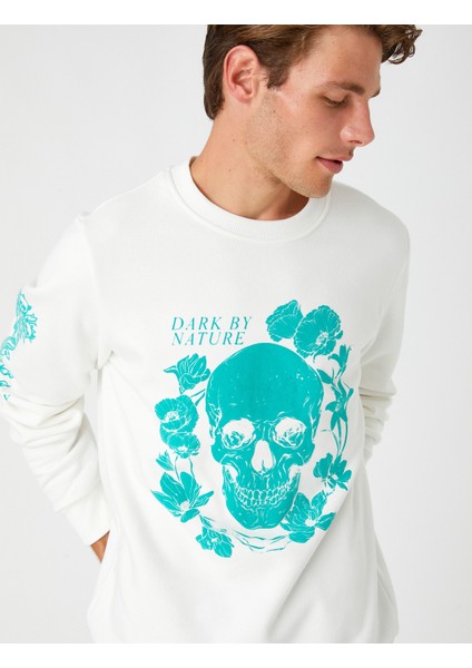 Kuru Kafa Baskılı Sweatshirt Şardonlu Bisiklet Yaka