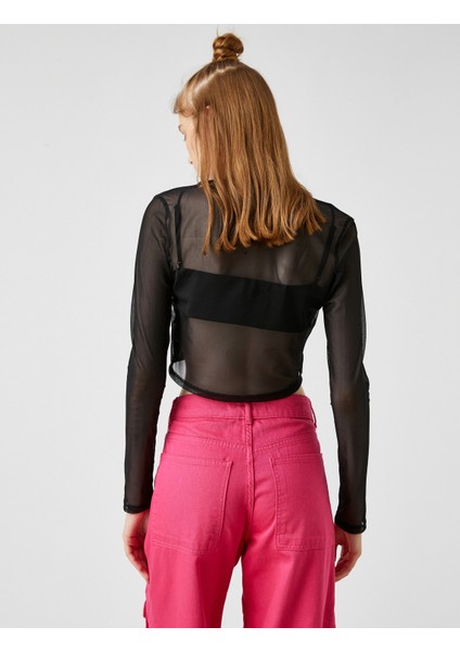 Koton Uzun Kollu Tişört Crop Pencere Detaylı fırsatları