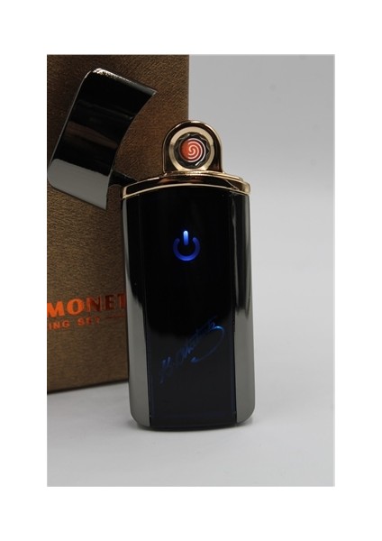 Kişiye Özel Silvio Monetti Siyah Işıklı USB Şarjlı Çakmak